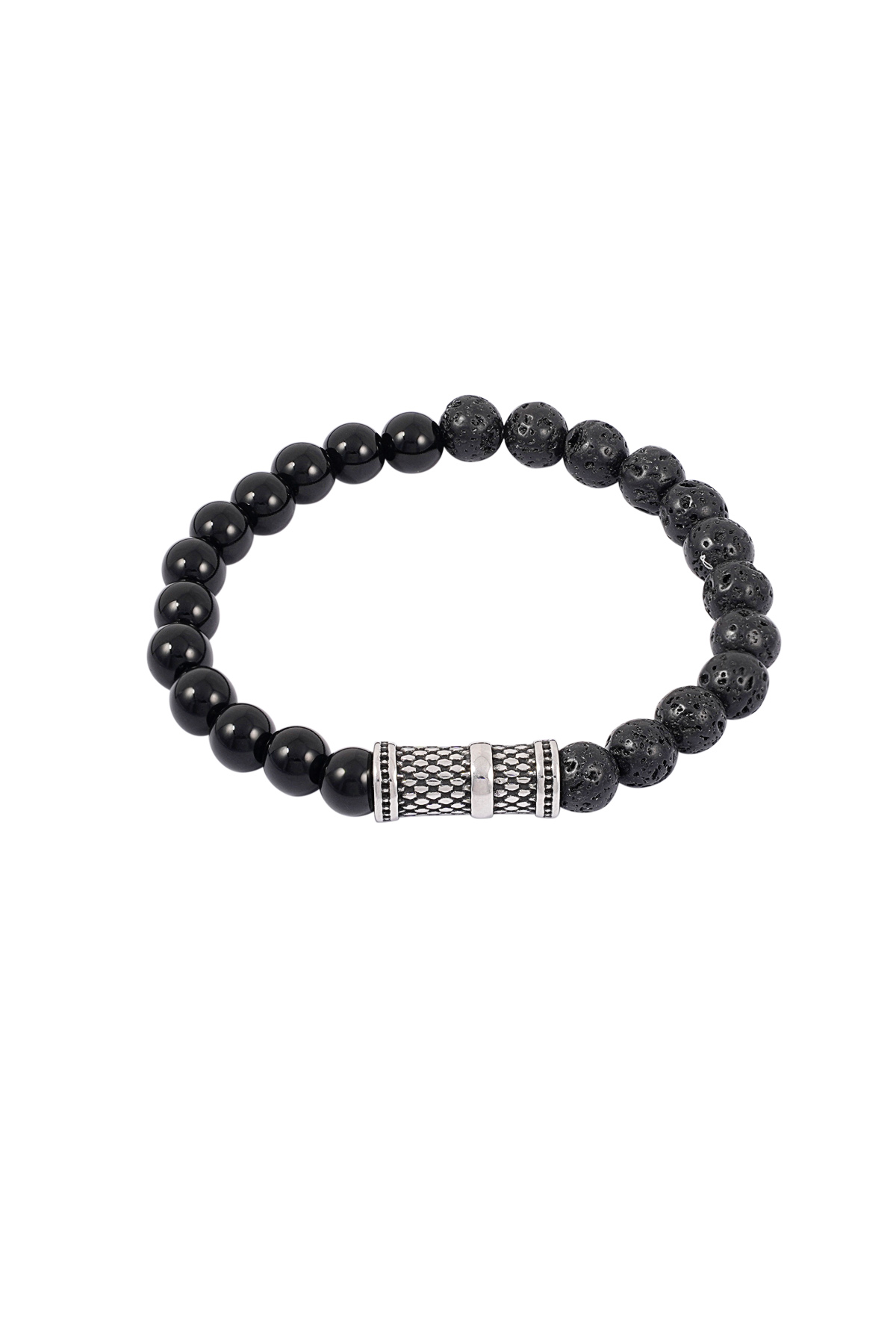 Bracelet cool pour hommes avec perles - noir/argent 