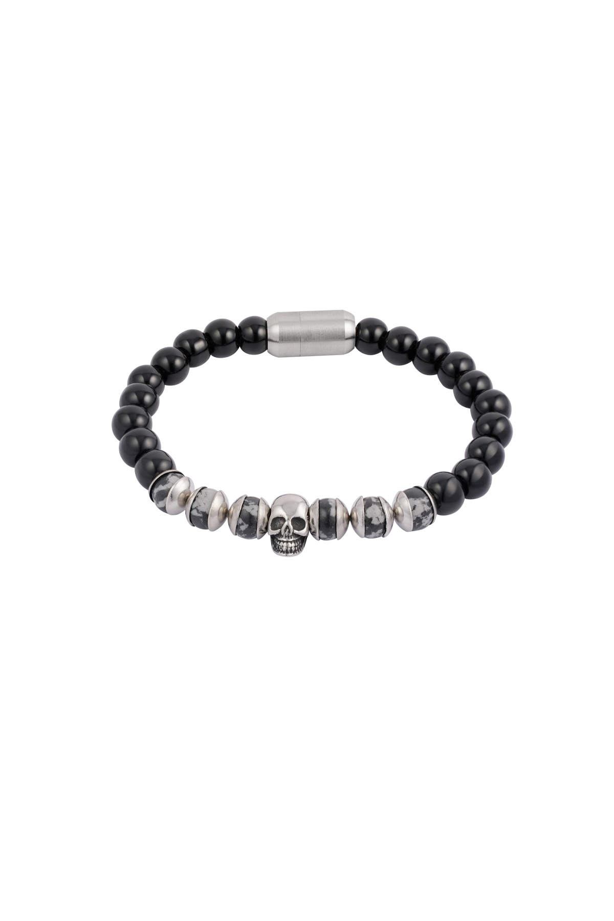 Bracelet avec perles et tête de mort - noir  h5 