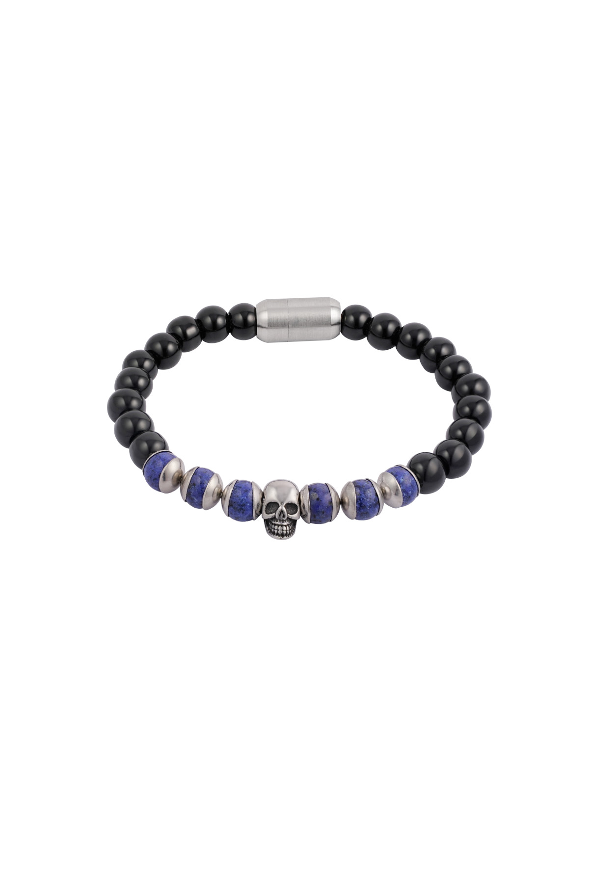 Bracelet with beads and skull - black/blue 