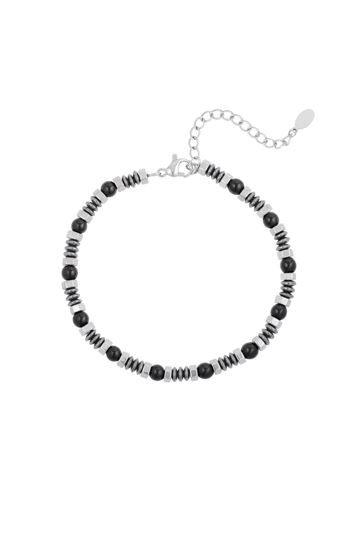 Simple men's bracelet with beads - black silver h5 