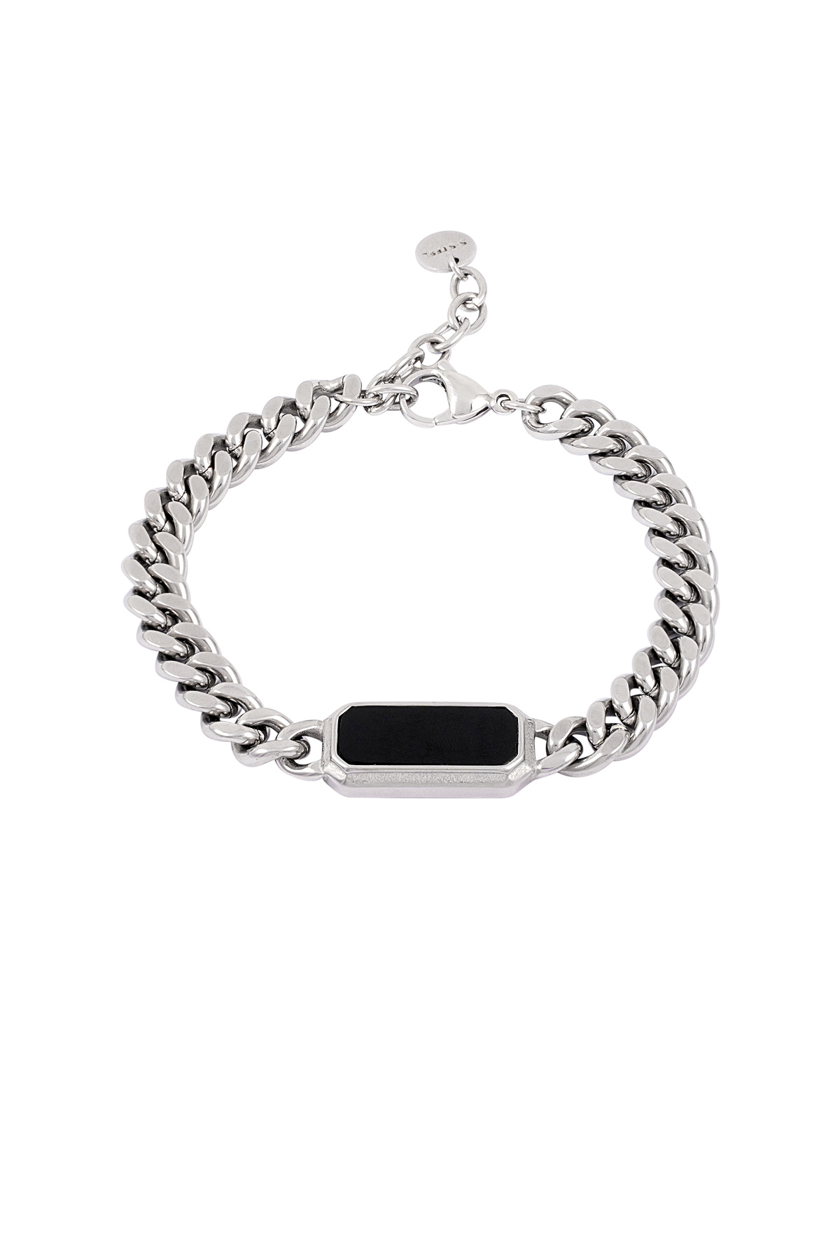 braccialetto a maglie con pietra nera - argento 