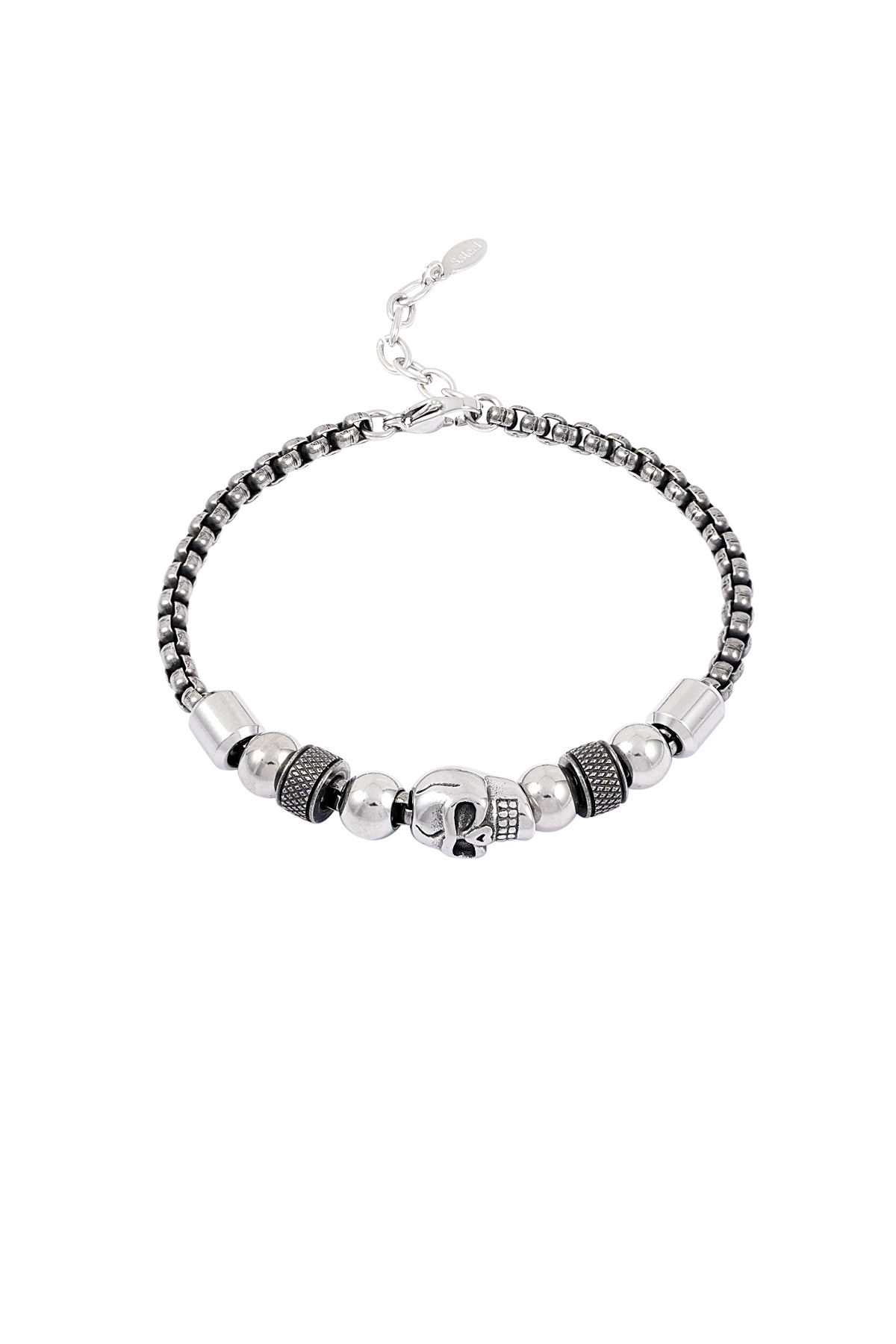 Men's bracelet with skull charms - silver 