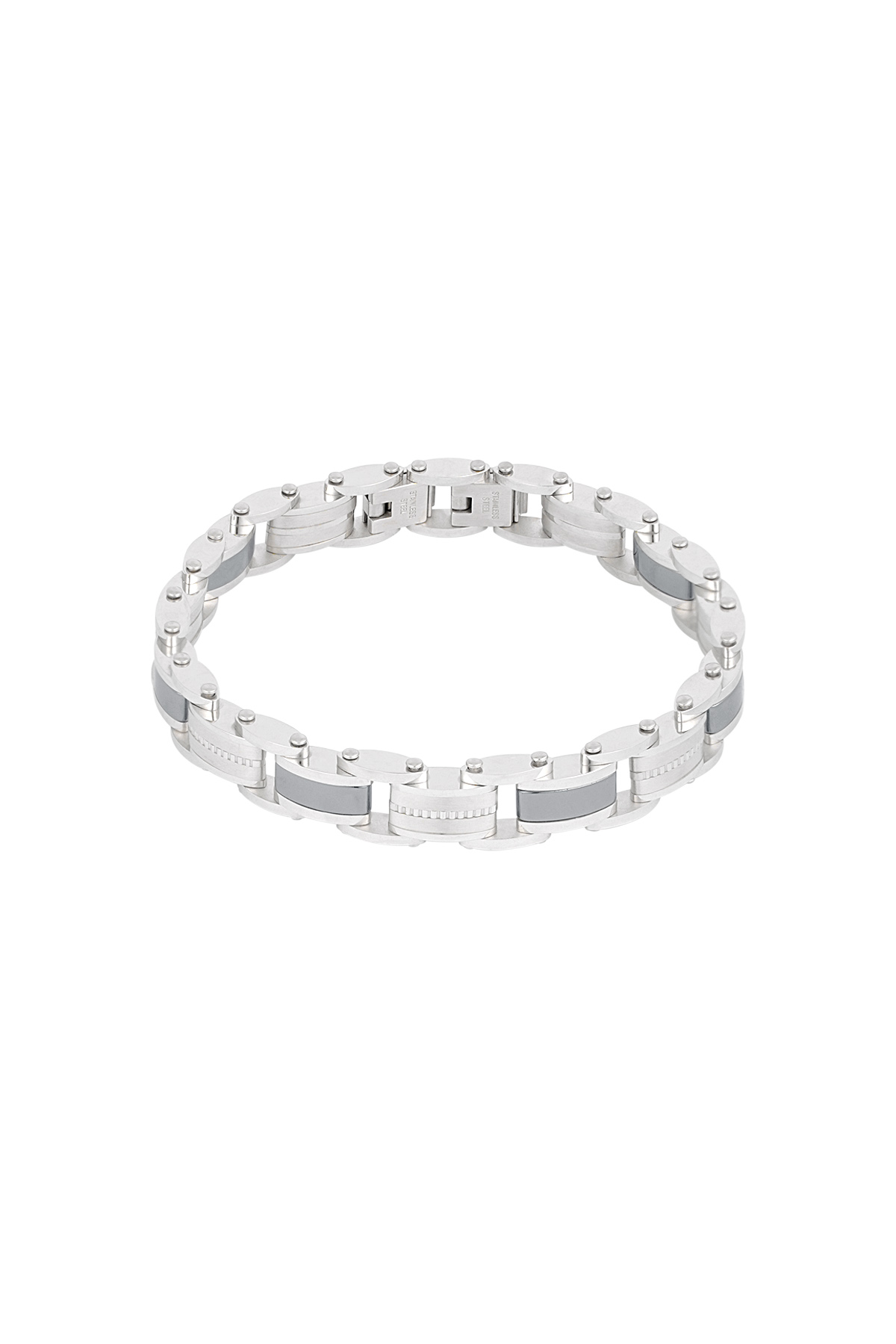 Linked steel men's bracelet - silver-1cm h5 Picture3