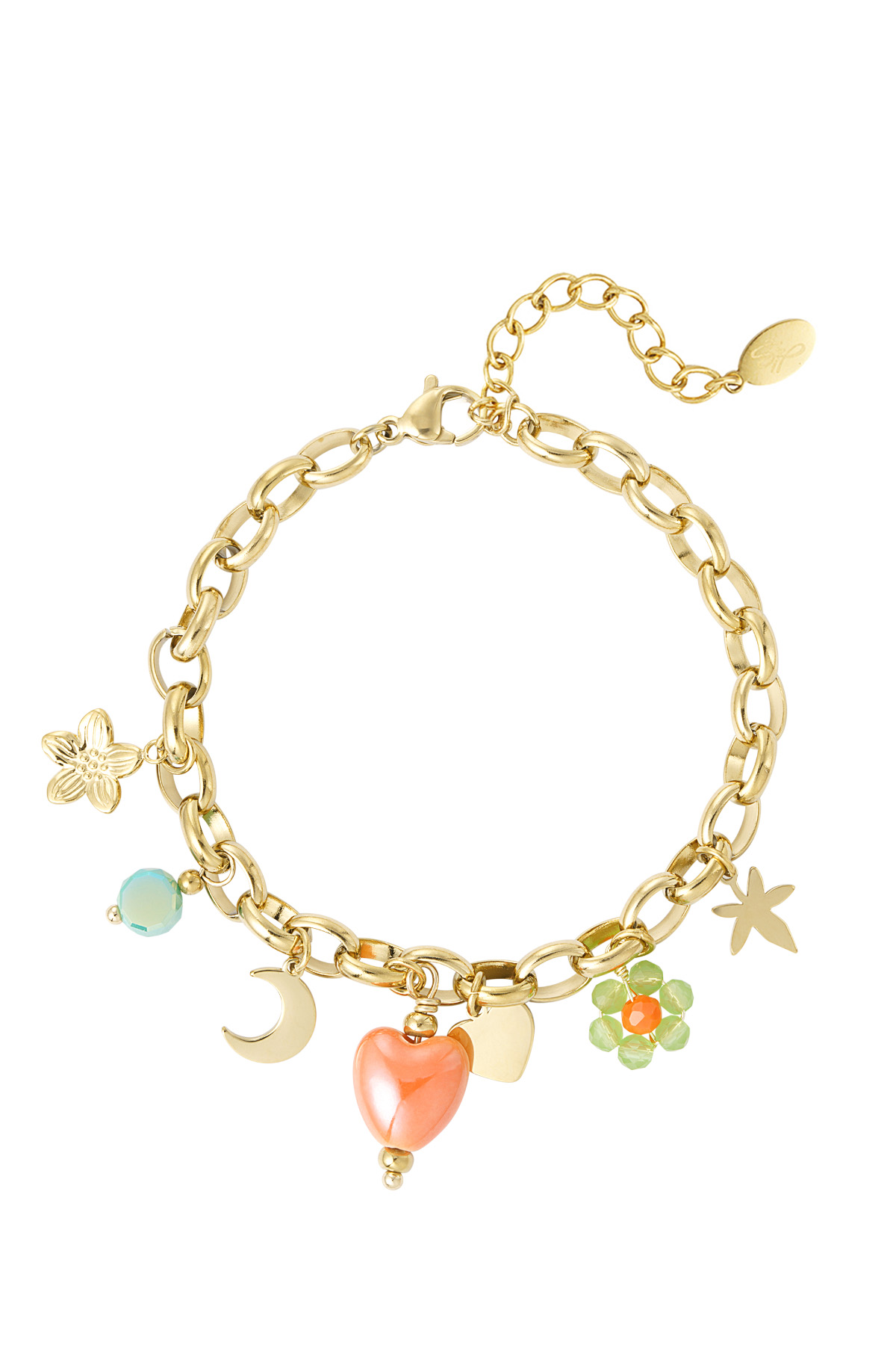 Charm bracelet with colored charms - gold