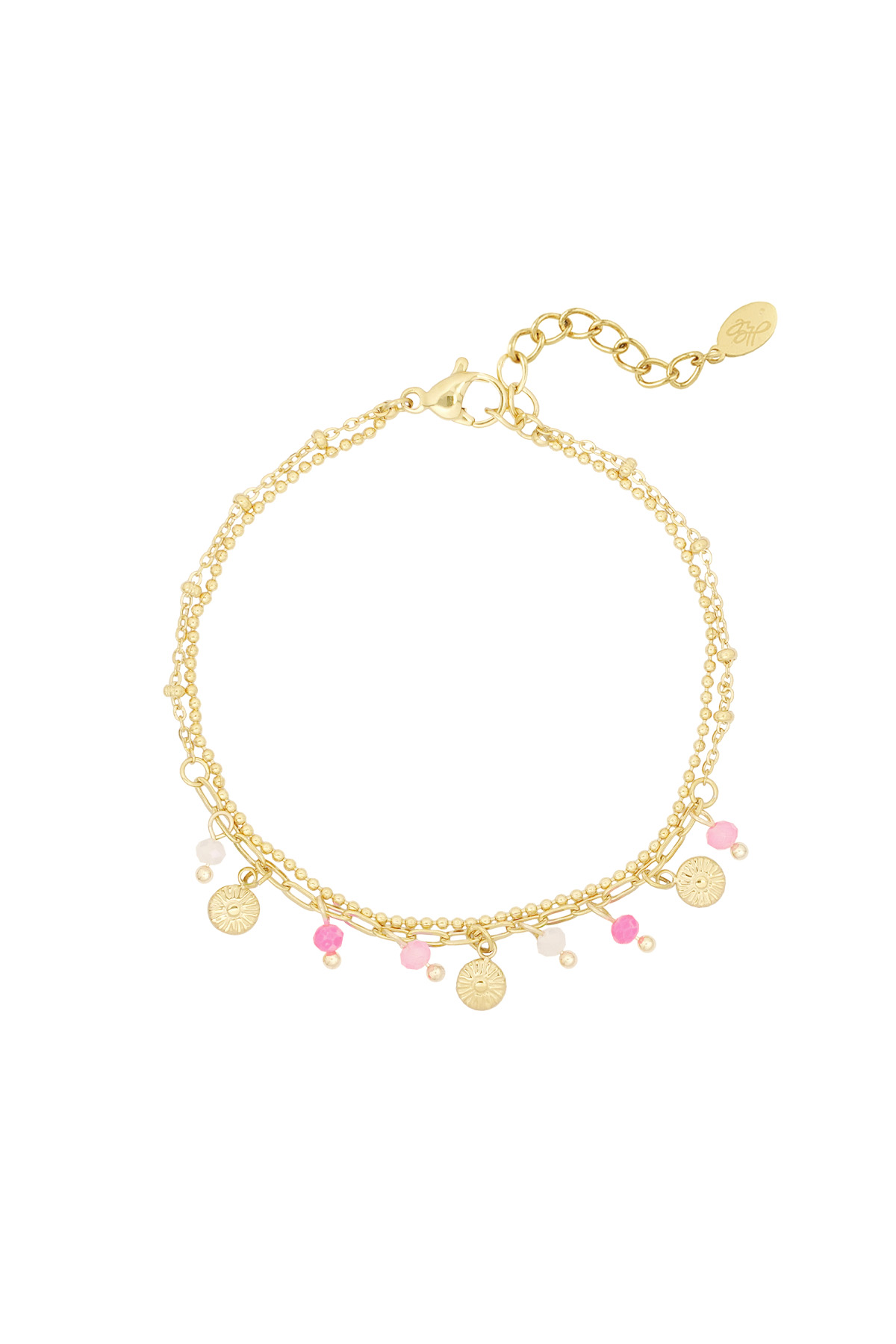 Armband met muntjes en kralen - roze/goud 