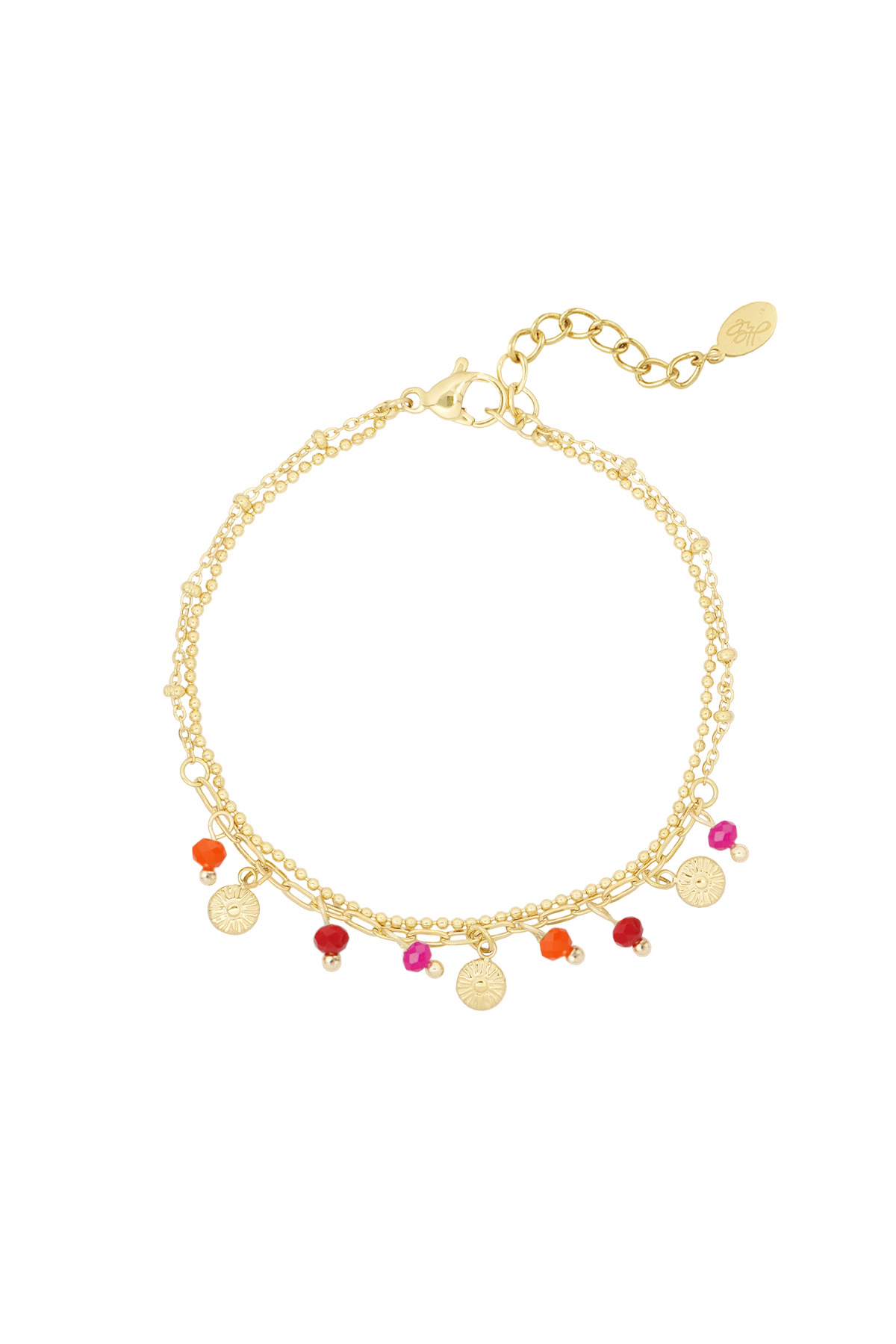 Bracelet with coins and beads - red/gold h5 