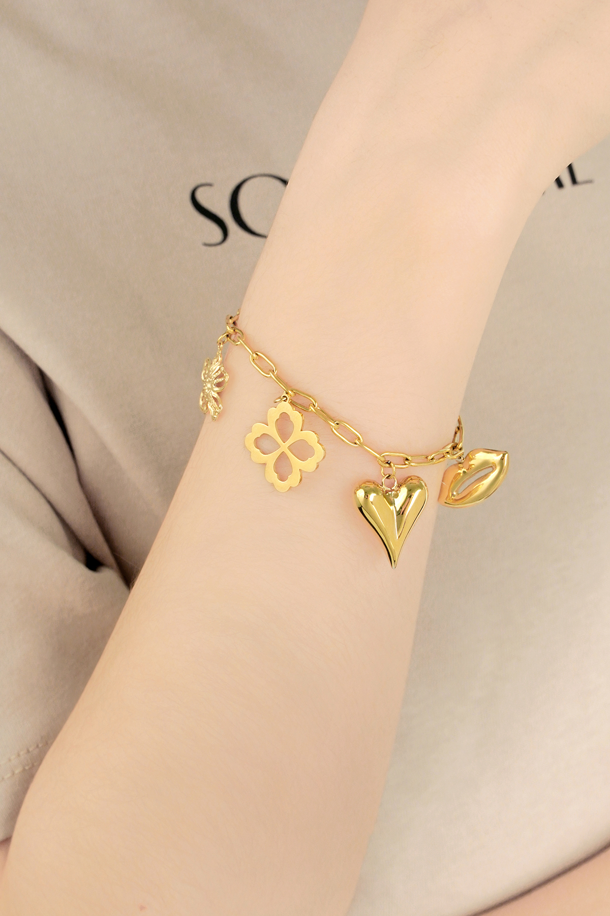 Bracciale con ciondoli amanti floreali - oro h5 Immagine3