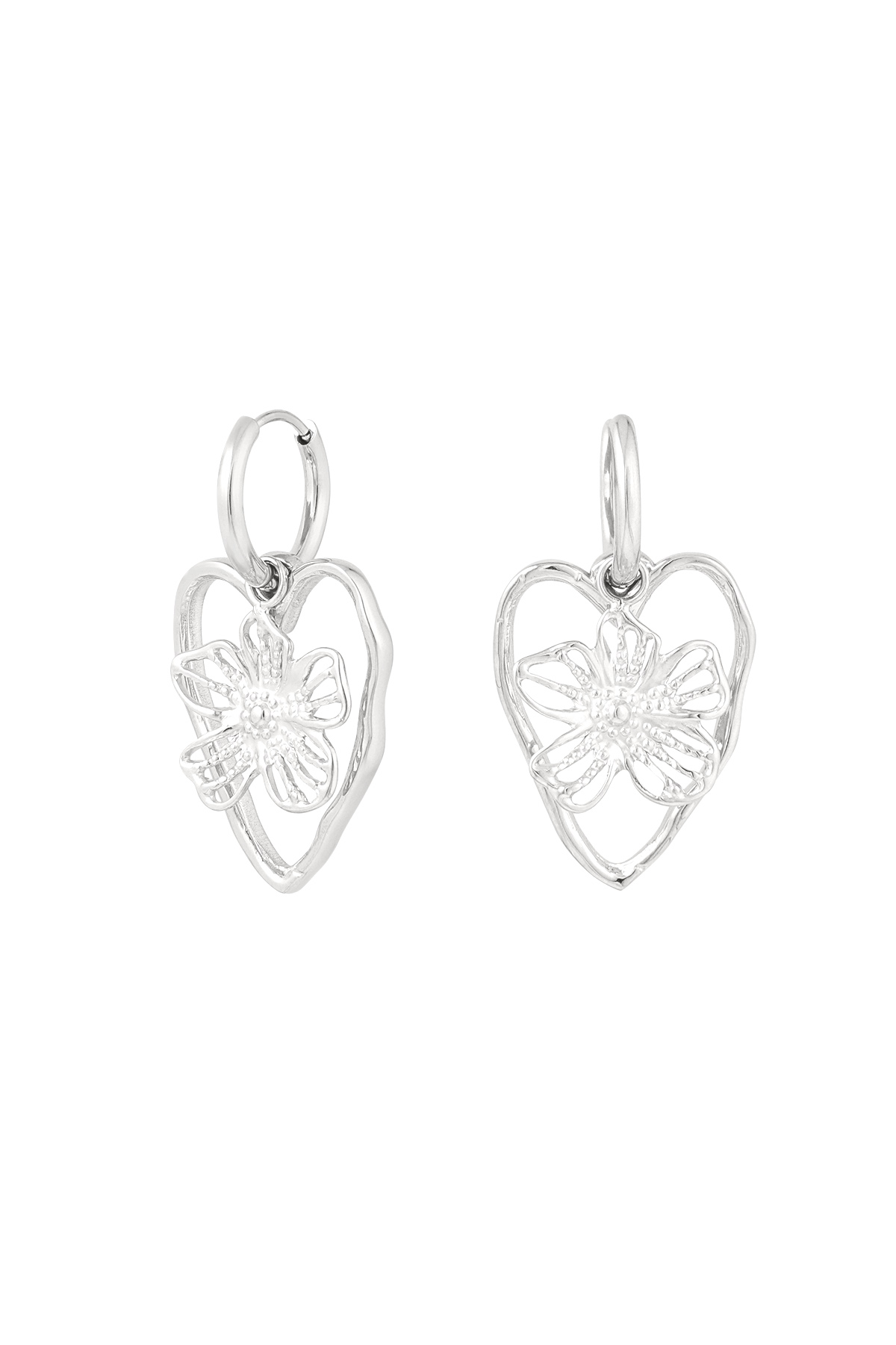 Oorbellen statement flower heart - zilver h5 