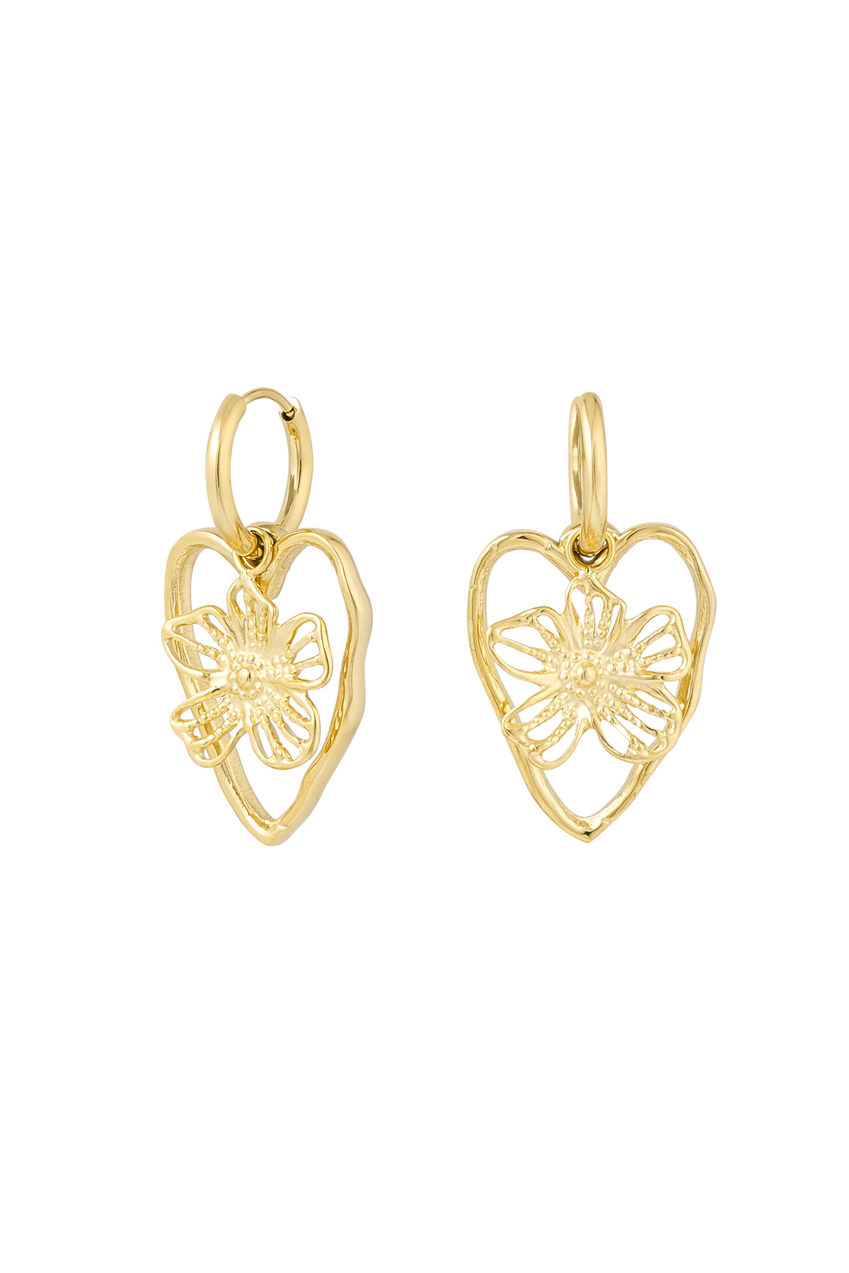 Earrings statement flower heart - Gold color 2