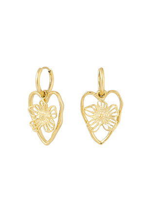 Earrings statement flower heart - gold h5 