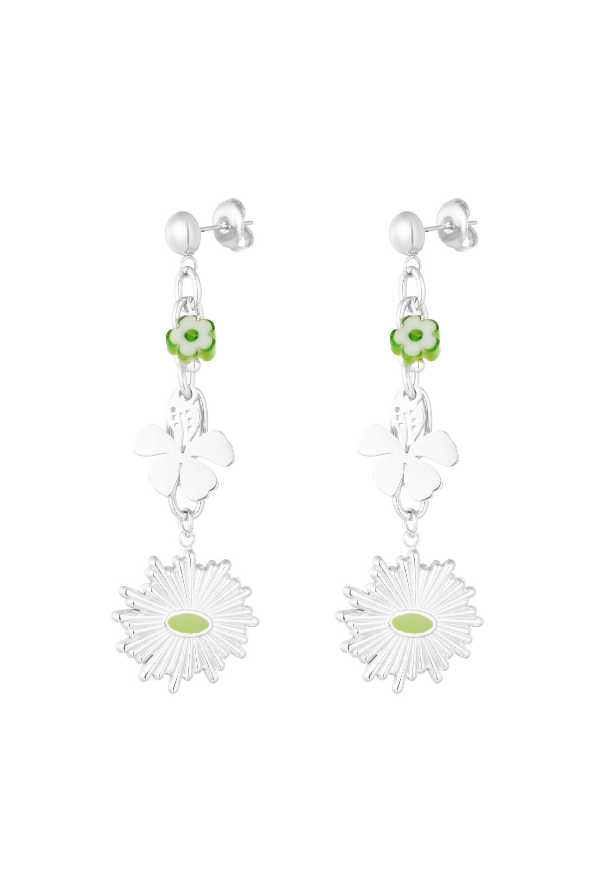 Earrings floral flawless - green Silver color