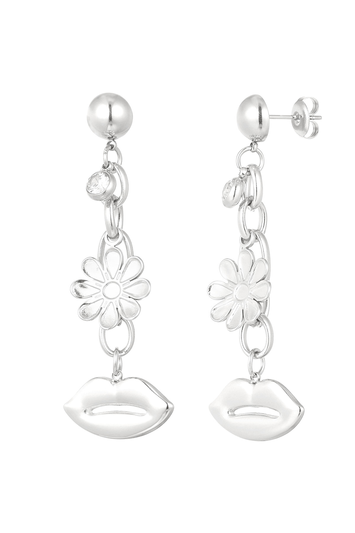 Pendientes beso de flores - plata  h5 