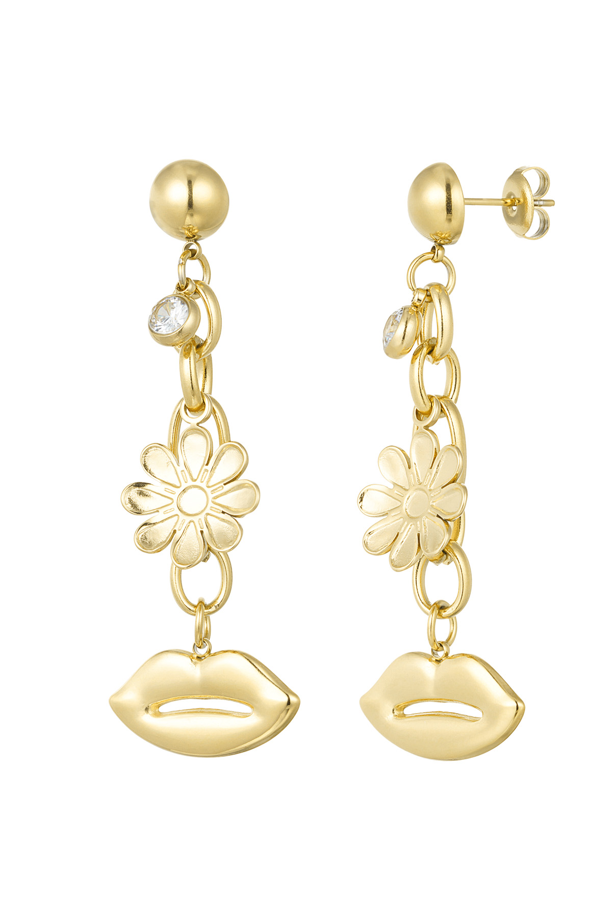 Flower lips hang earrings - gold 