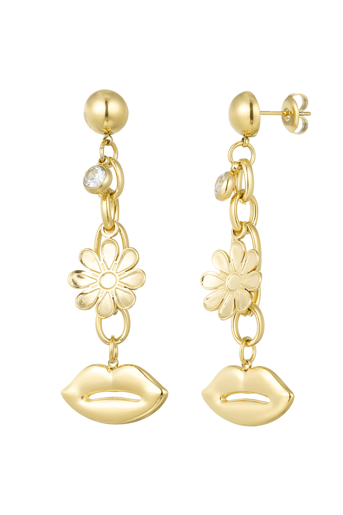 Flower lips hang earrings - Gold color 2