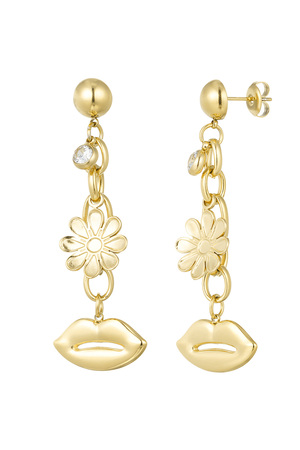 Flower lips hang earrings - gold  h5 