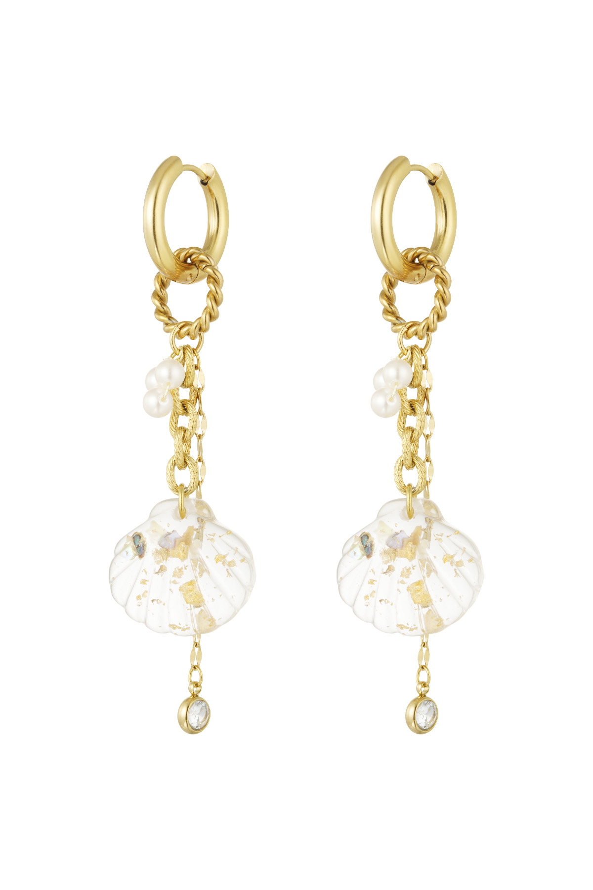 Shell earrings with charms - gold