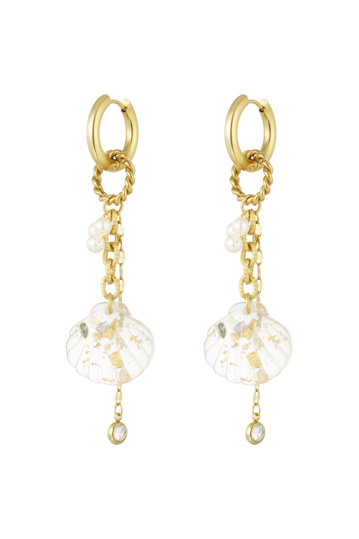 Shell earrings with charms - gold 