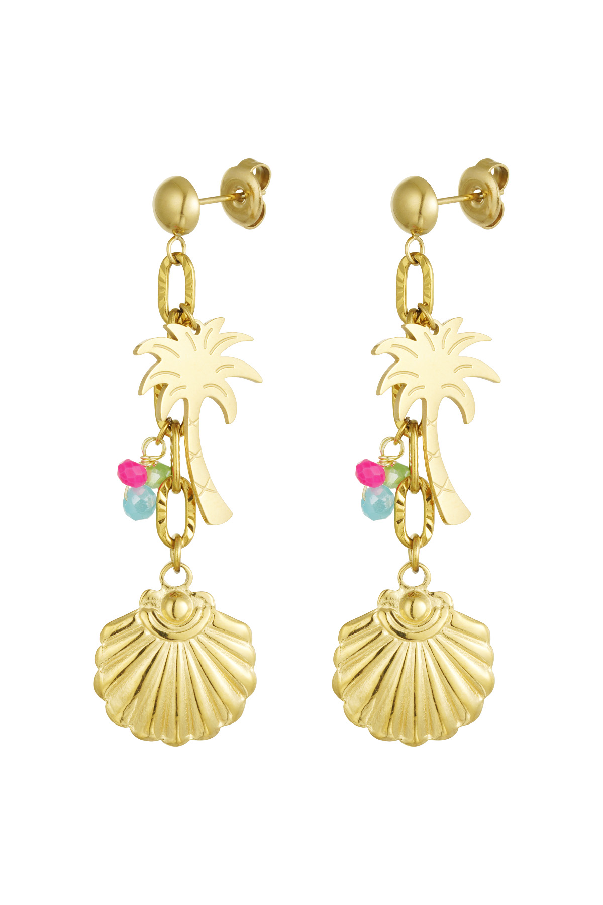 Beach vibes earrings with charms - gold 