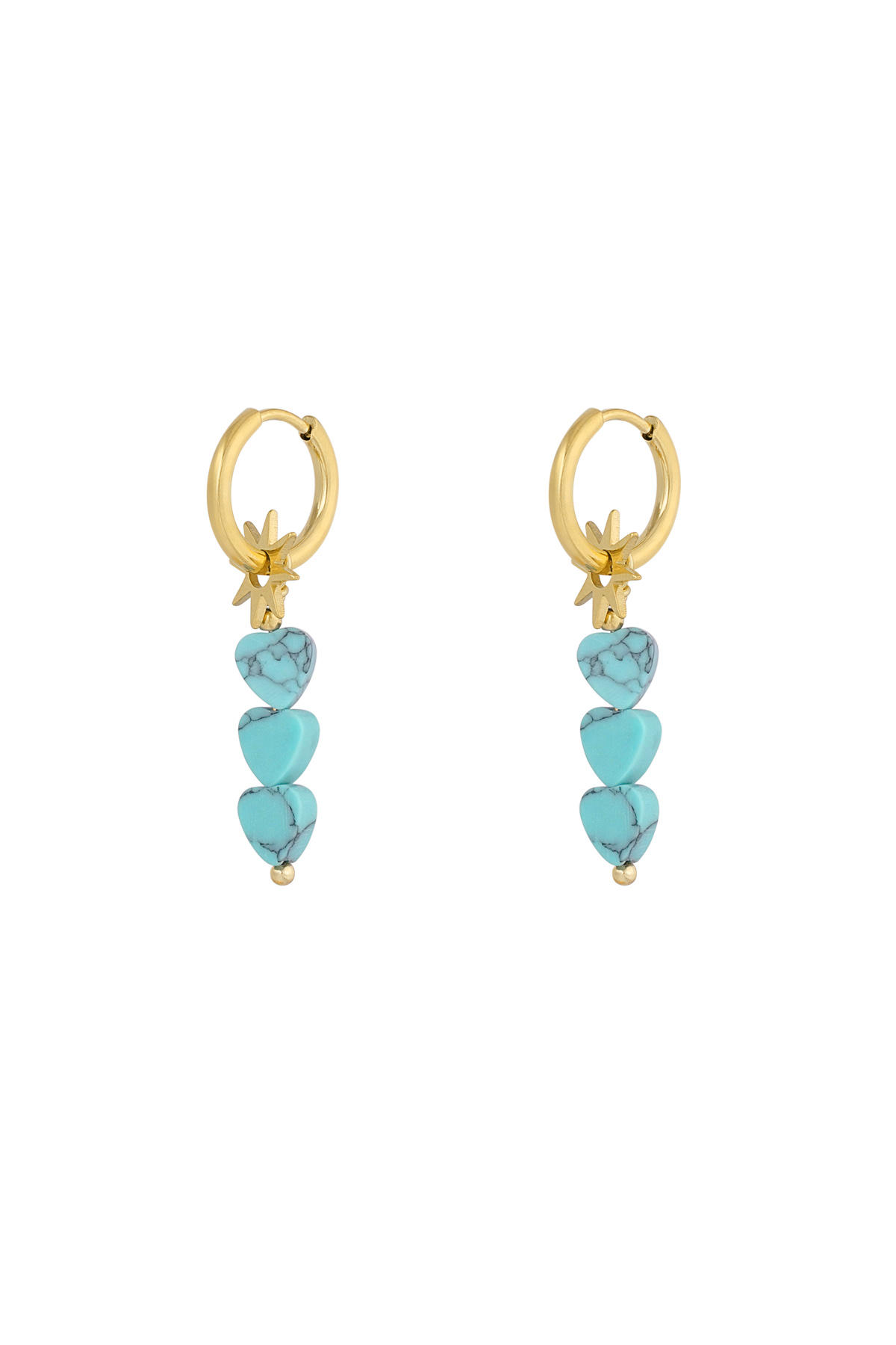Earrings triple heart star - blue gold