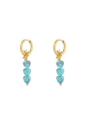 Earrings triple heart star - blue gold h5 