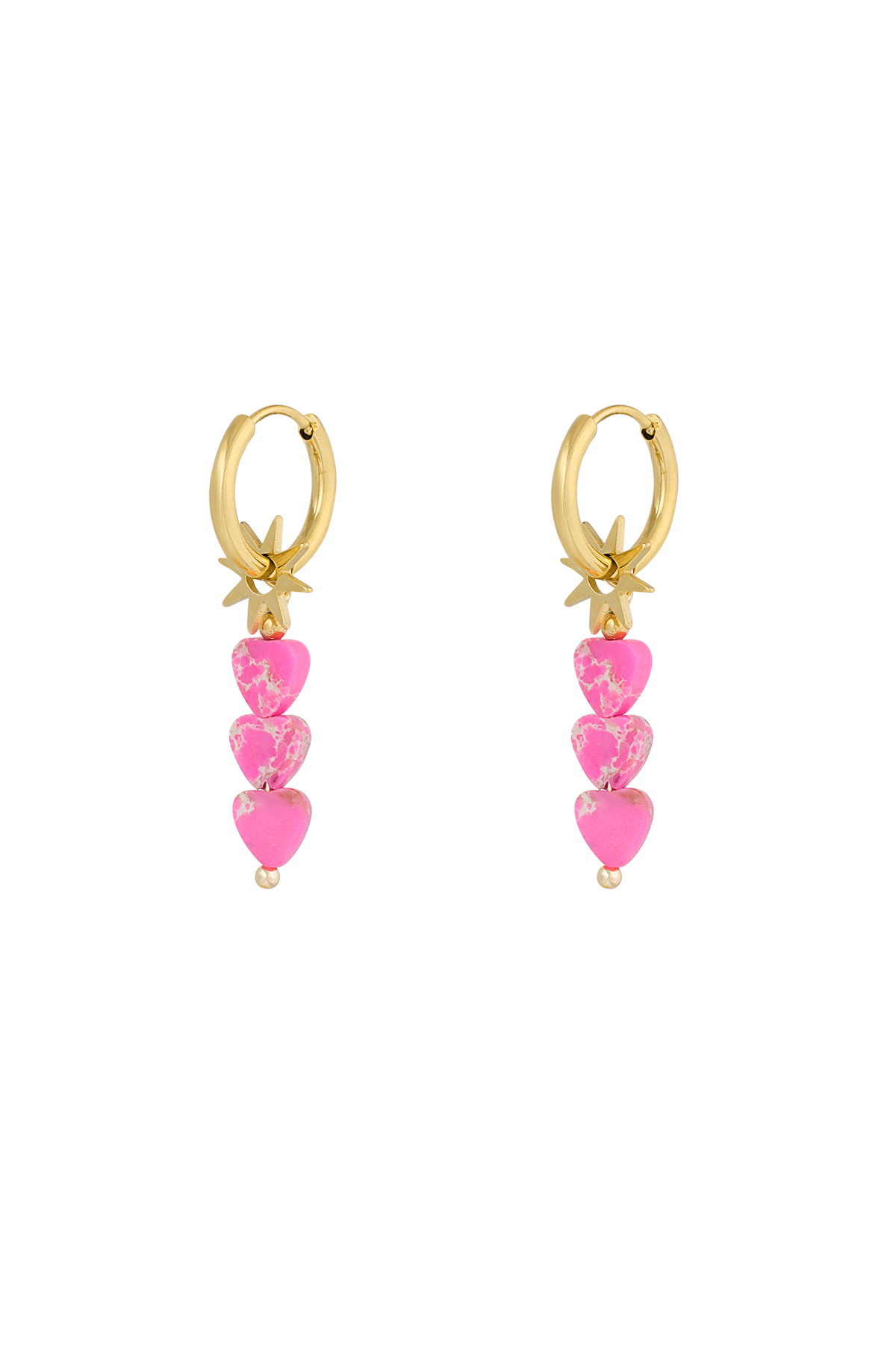 Earrings triple heart star - pink gold