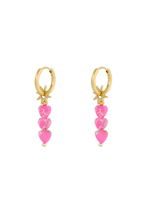 Earrings triple heart star - pink gold h5 