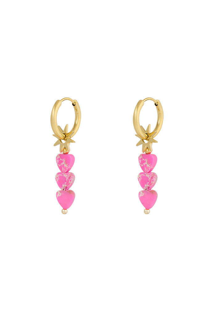 Earrings triple heart star - pink gold 