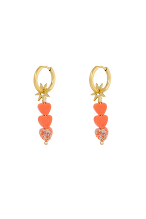 Earrings triple heart star - orange gold h5 
