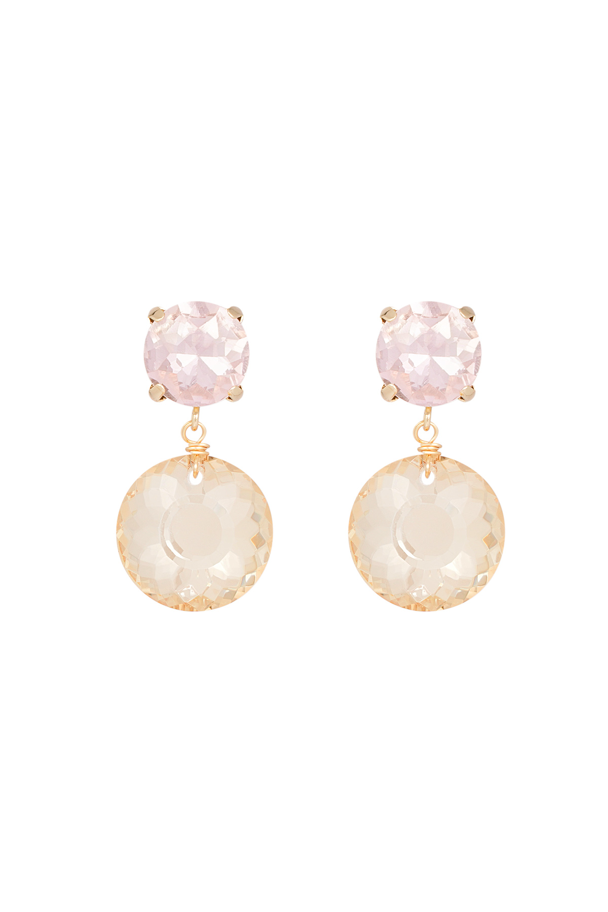 Dubbele diamante oorbellen - roze/goud 