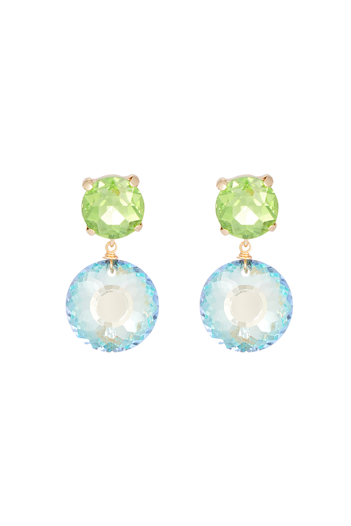 Boucles d'oreilles double diamant - bleu/vert  