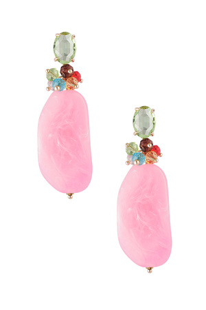 Statement beaded party earrings - pink/green  h5 