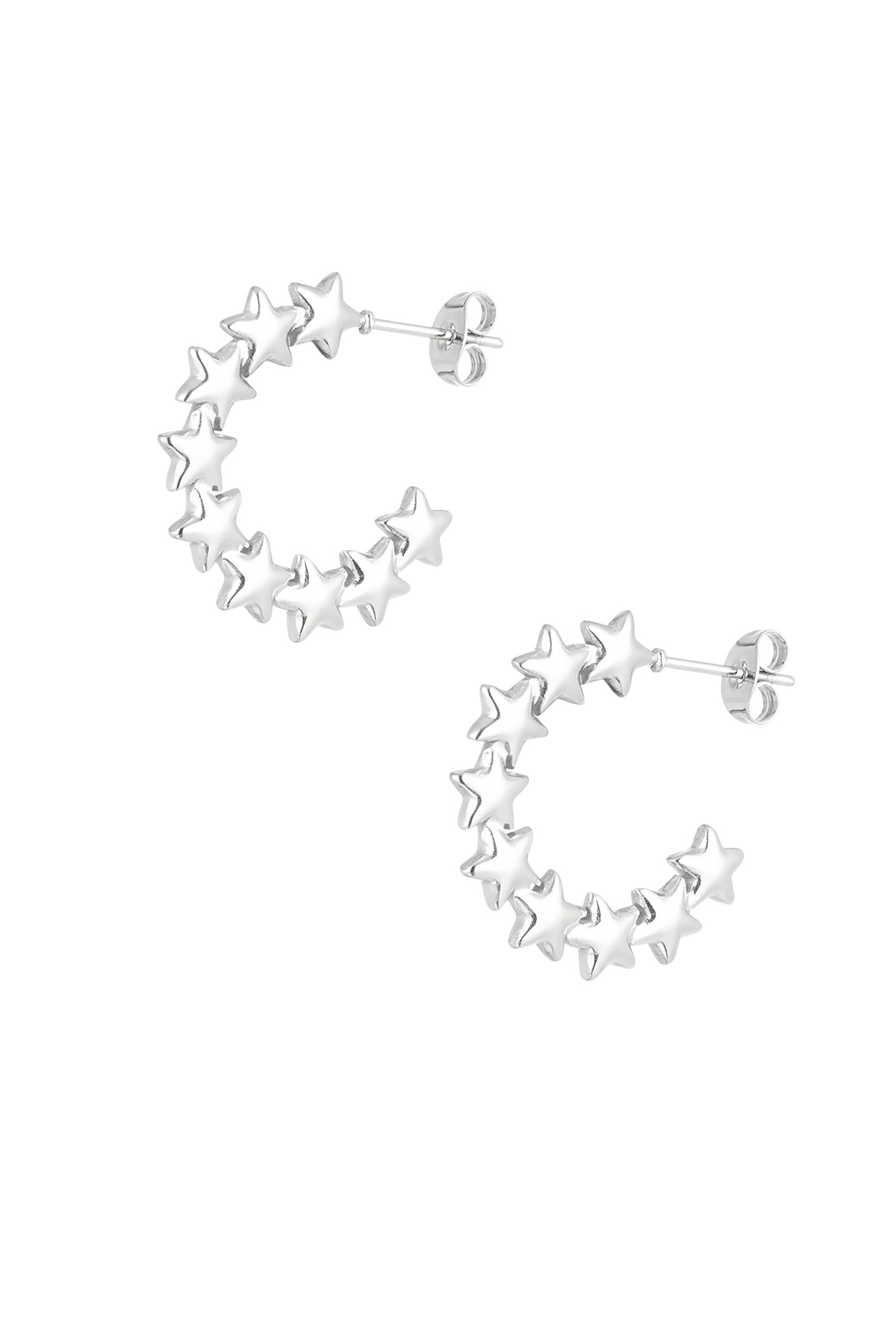 Round star earrings - silver