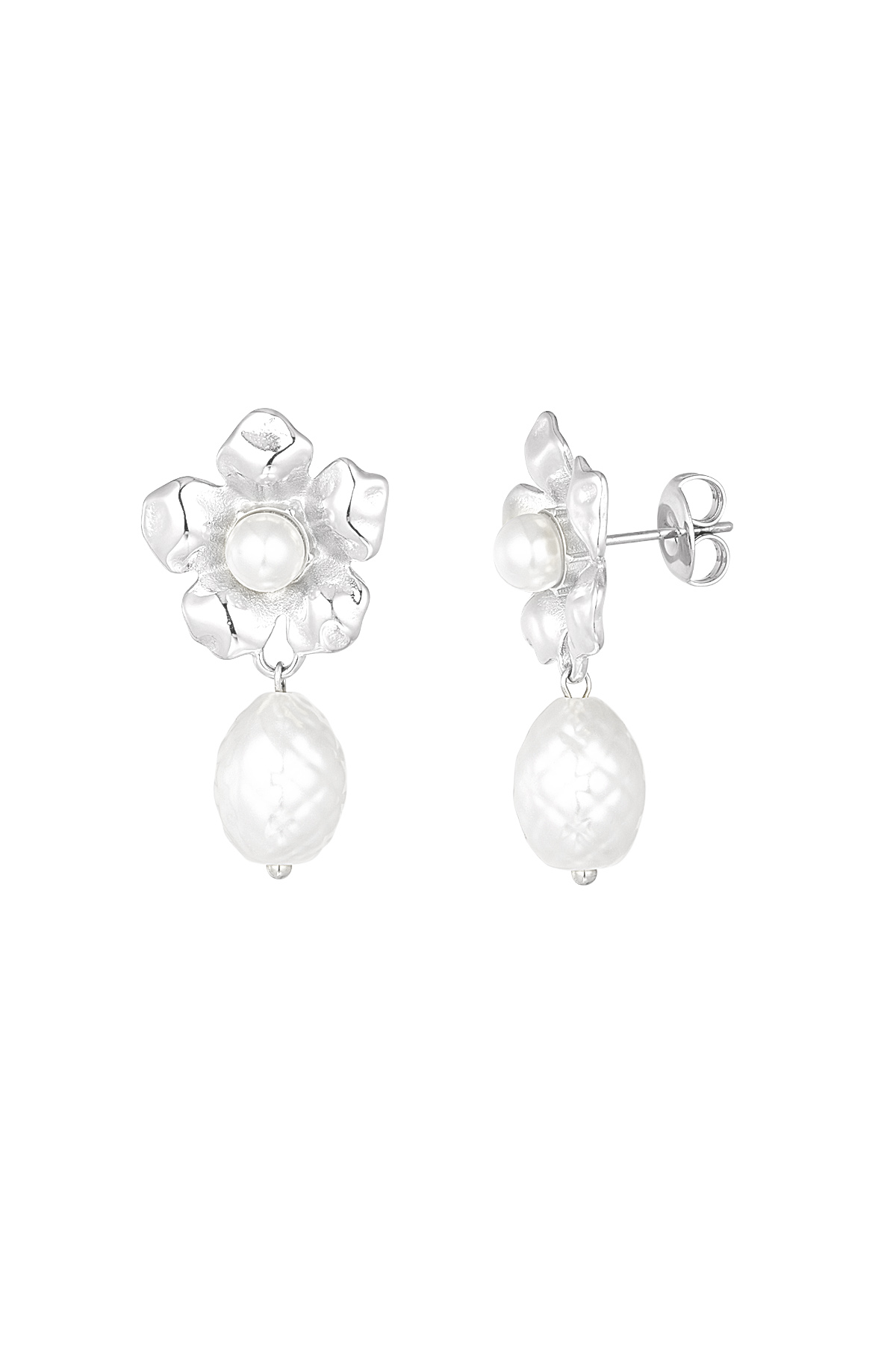 Statement flower pearl earrings - silver h5 