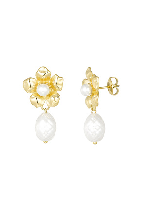 Pendientes llamativos de perlas y flores - dorado h5 