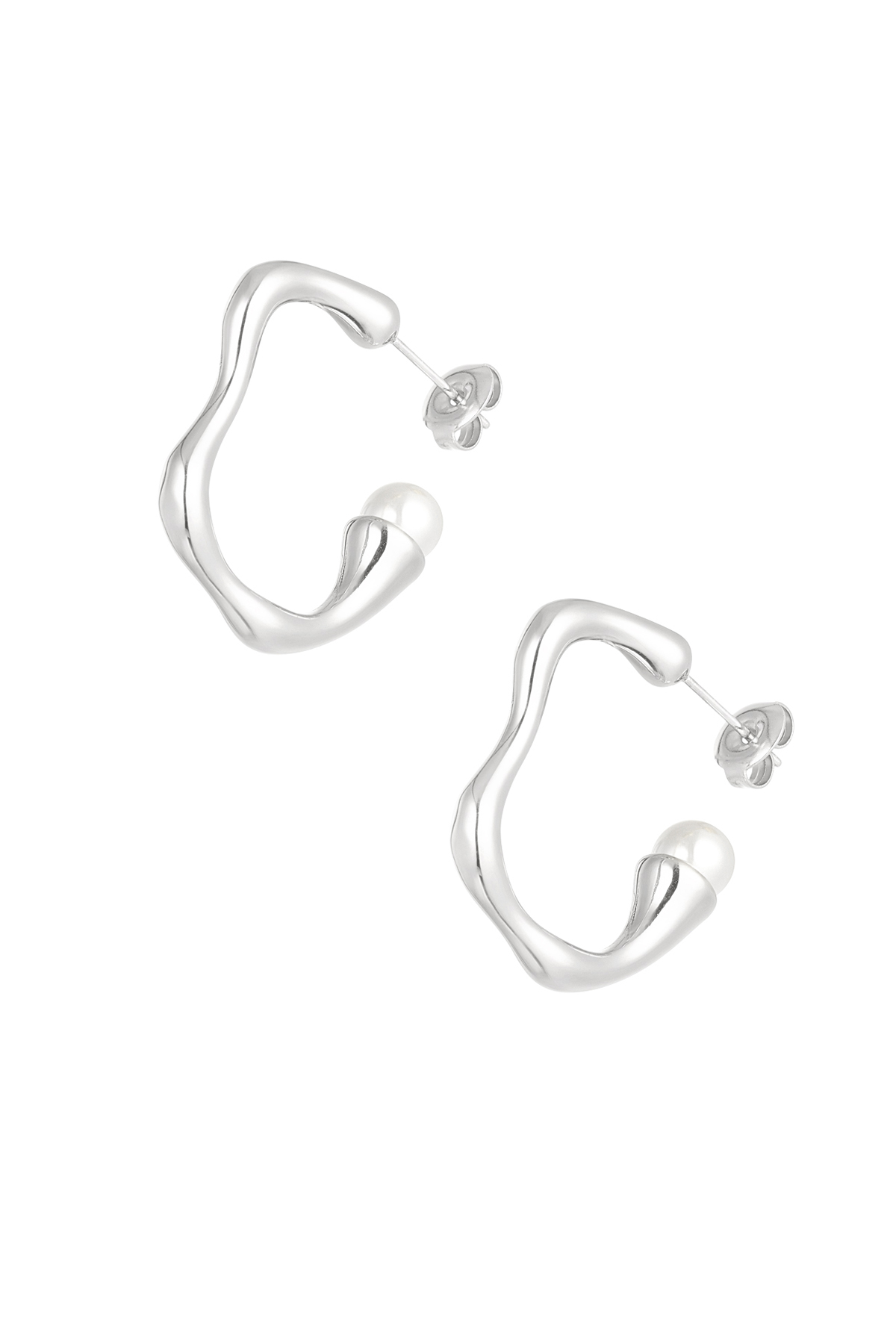 Asymmetrical pearl earrings - silver h5 