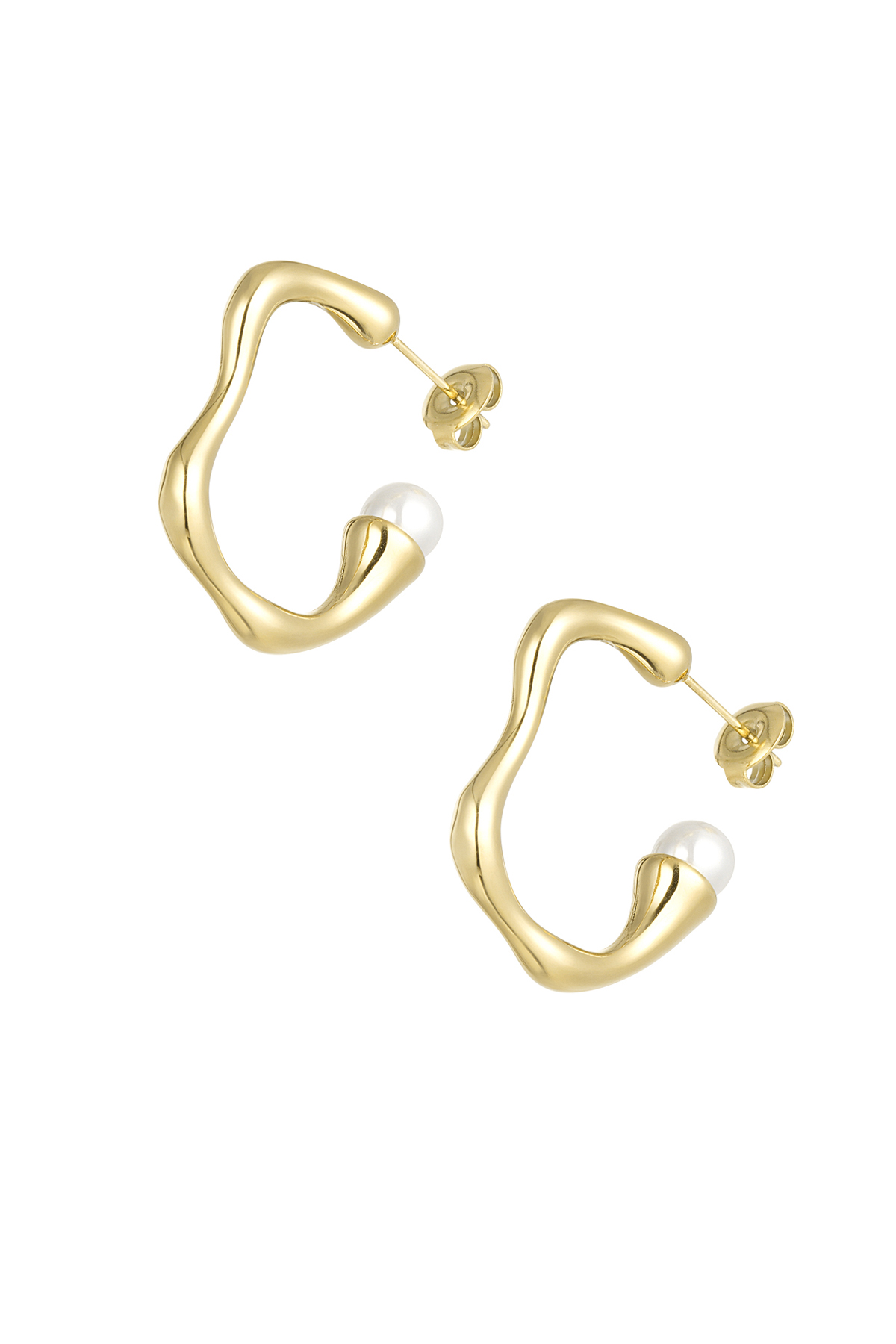 Asymmetrical pearl earrings - gold