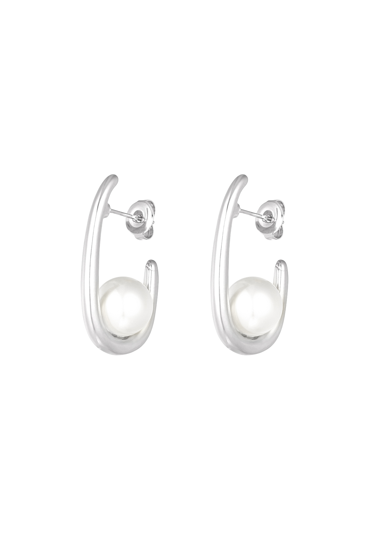 Shaped earrings with pearls - Silver Color color