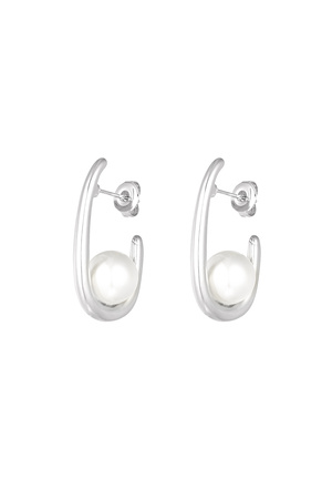 Shaped earrings with pearls - silver  h5 
