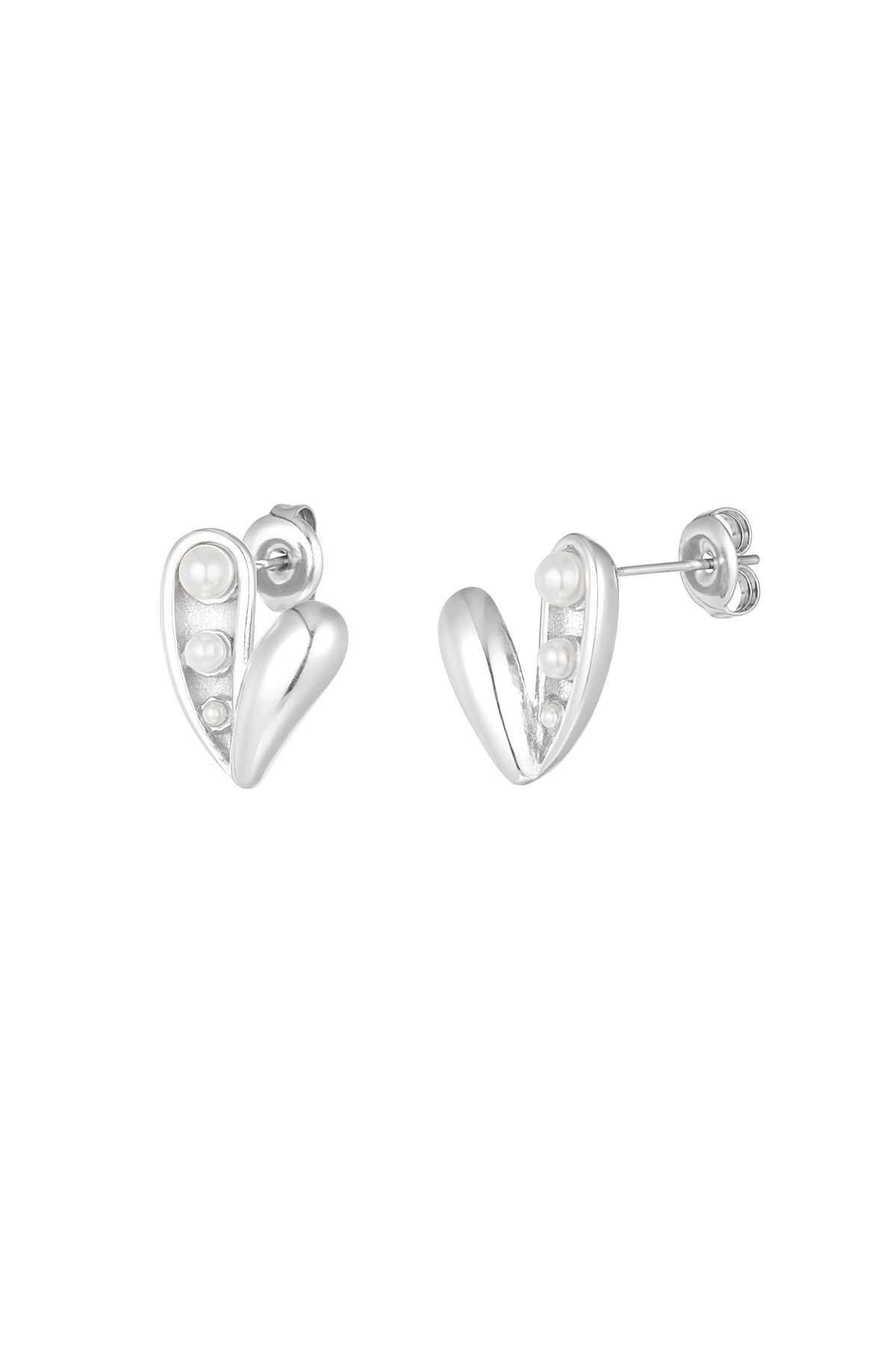 Boucles d'oreilles coeur ouvert perles - argent