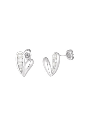 Open pearl heart earrings - silver h5 