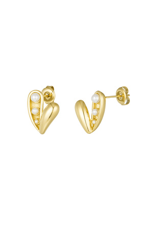 Open pearl heart earrings - gold h5 