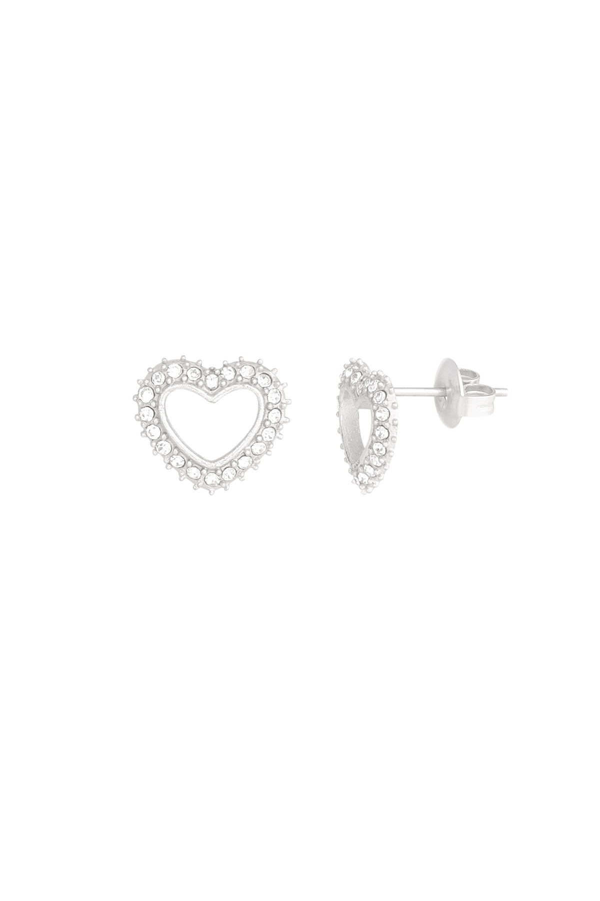 Pendientes de corazón con diamantes - plata  h5 