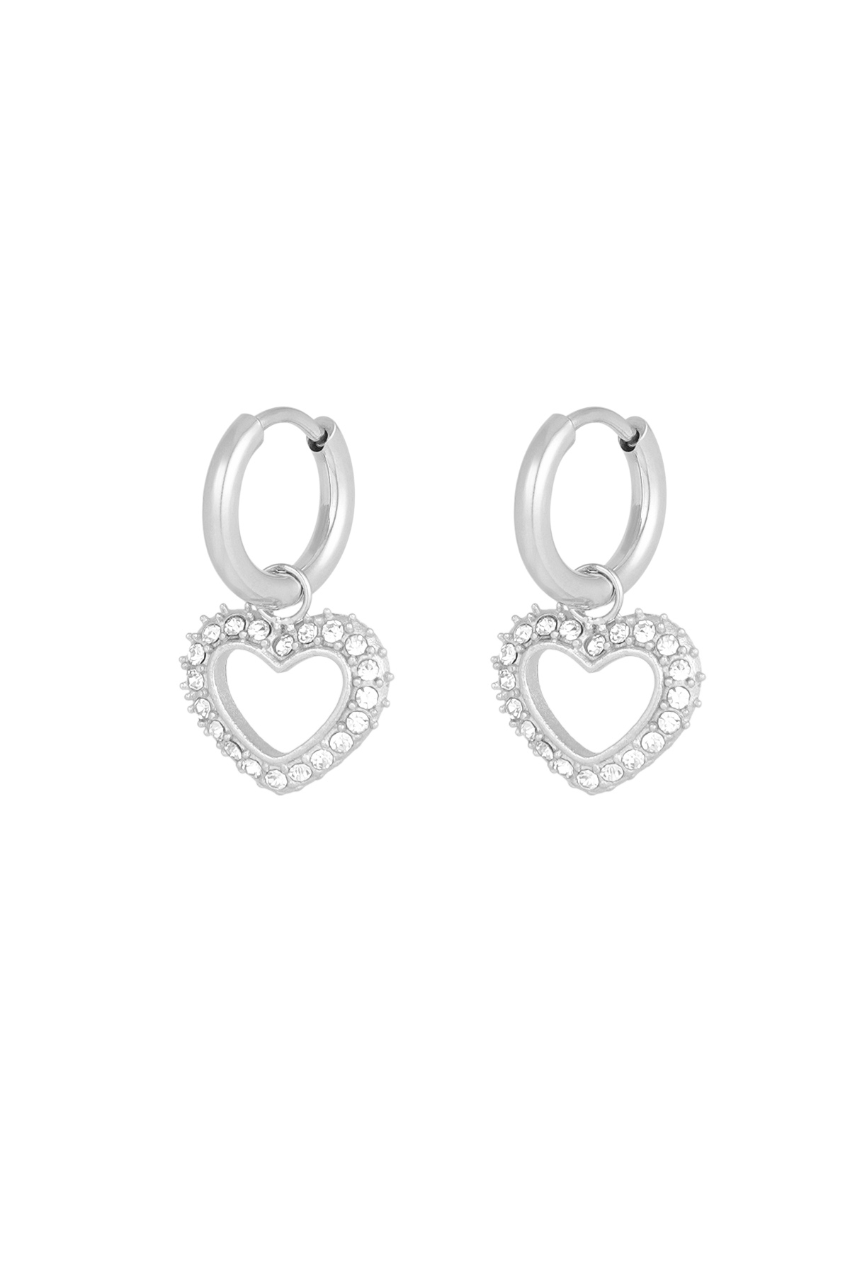 Diamond heart earrings - silver 