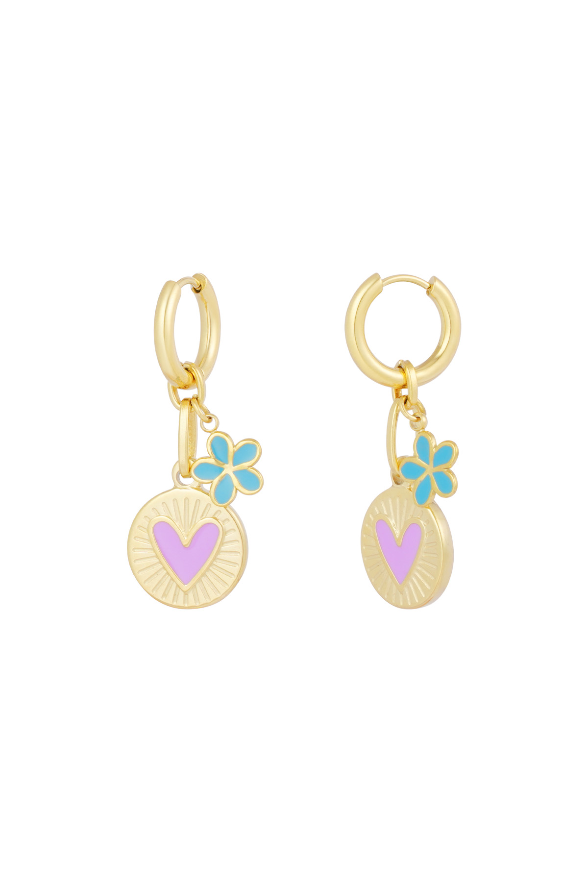 Flower love charm earrings - gold