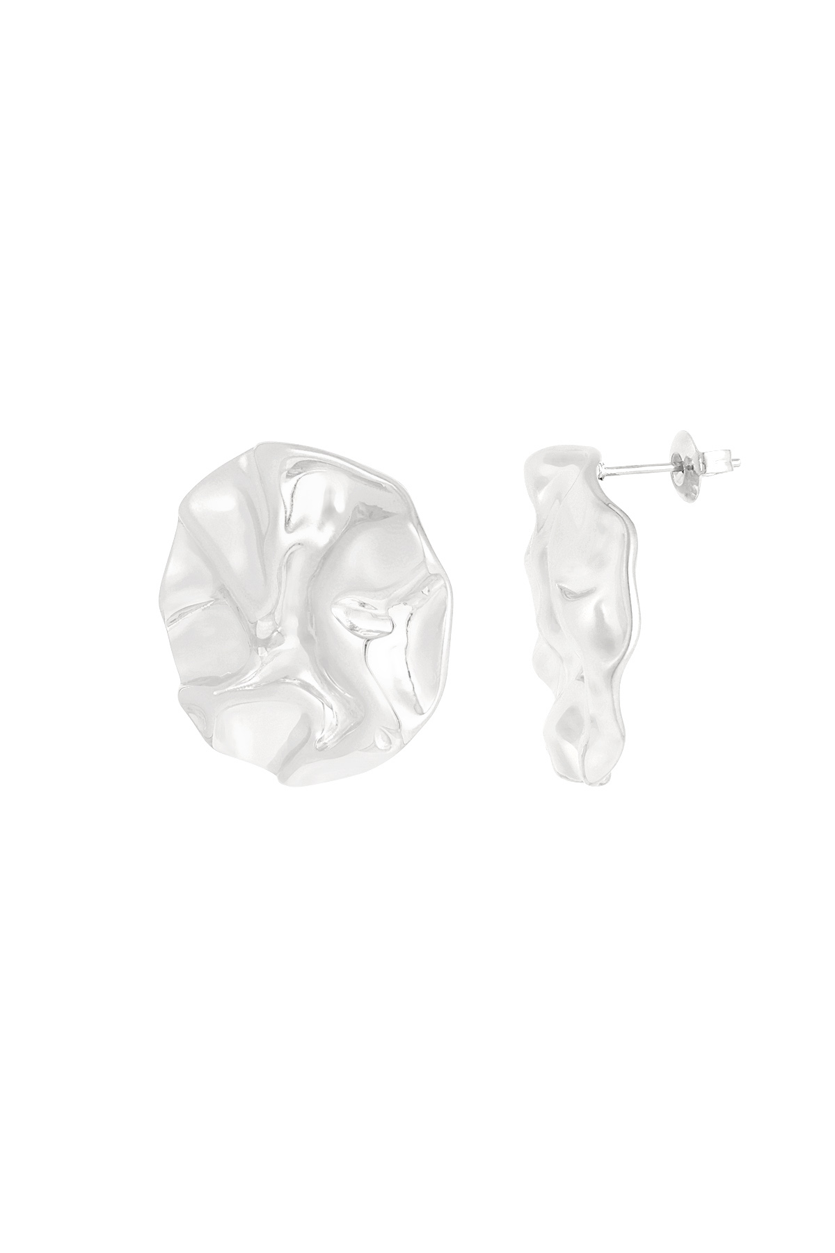 Earrings statement structure round - silver