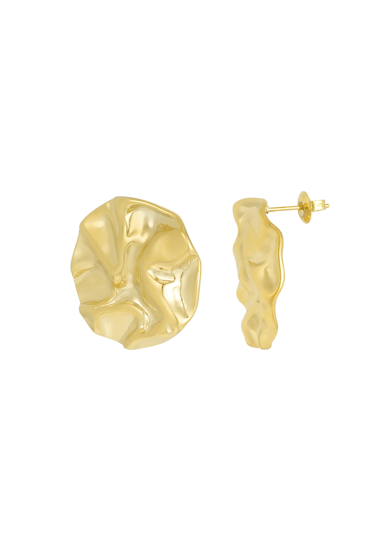 Earrings statement structure round - gold h5 