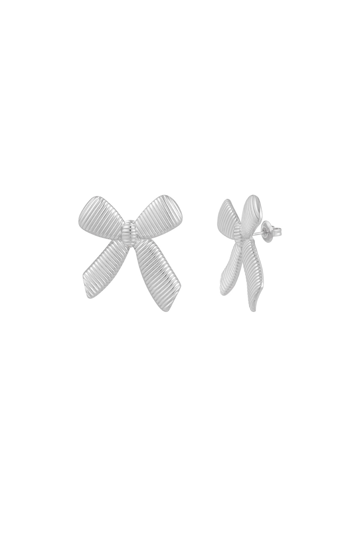 Simple stud earrings with bow - silver 