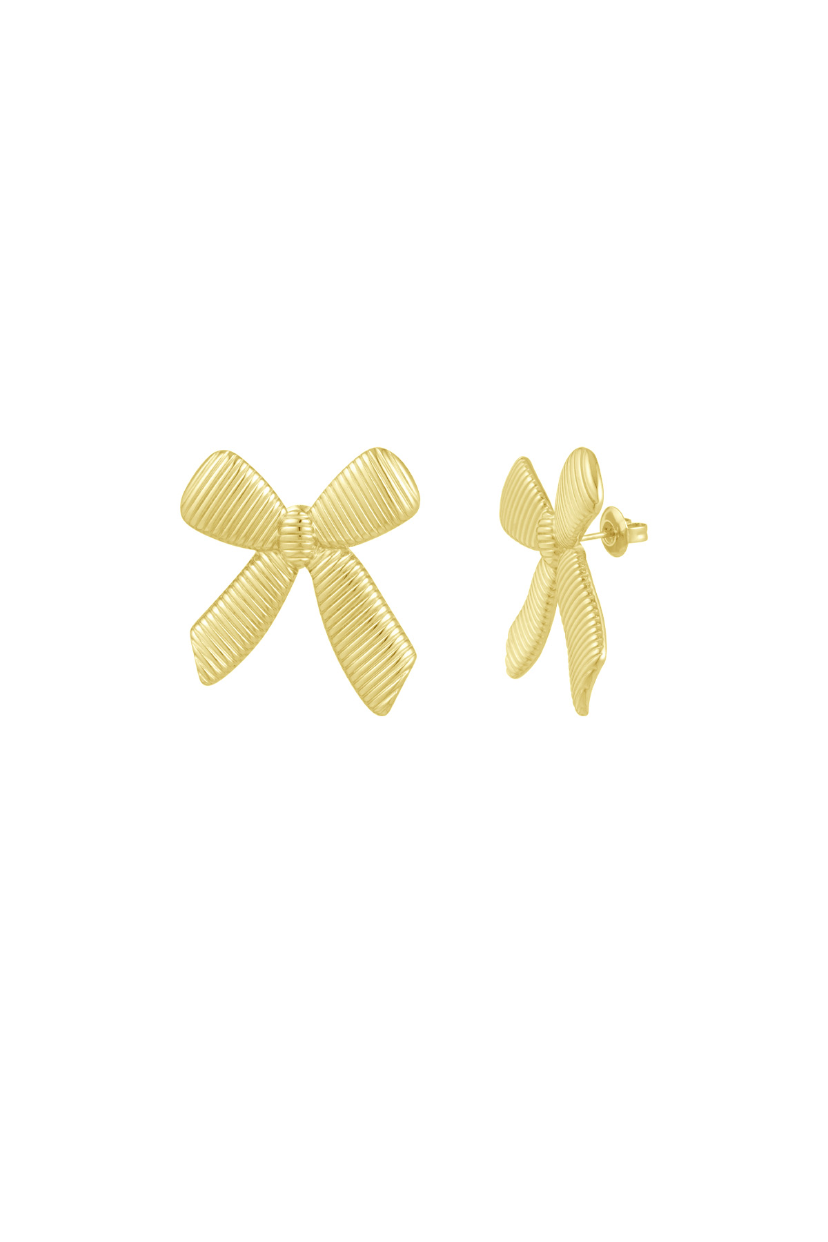 Simple stud earrings with bow - Gold color 2