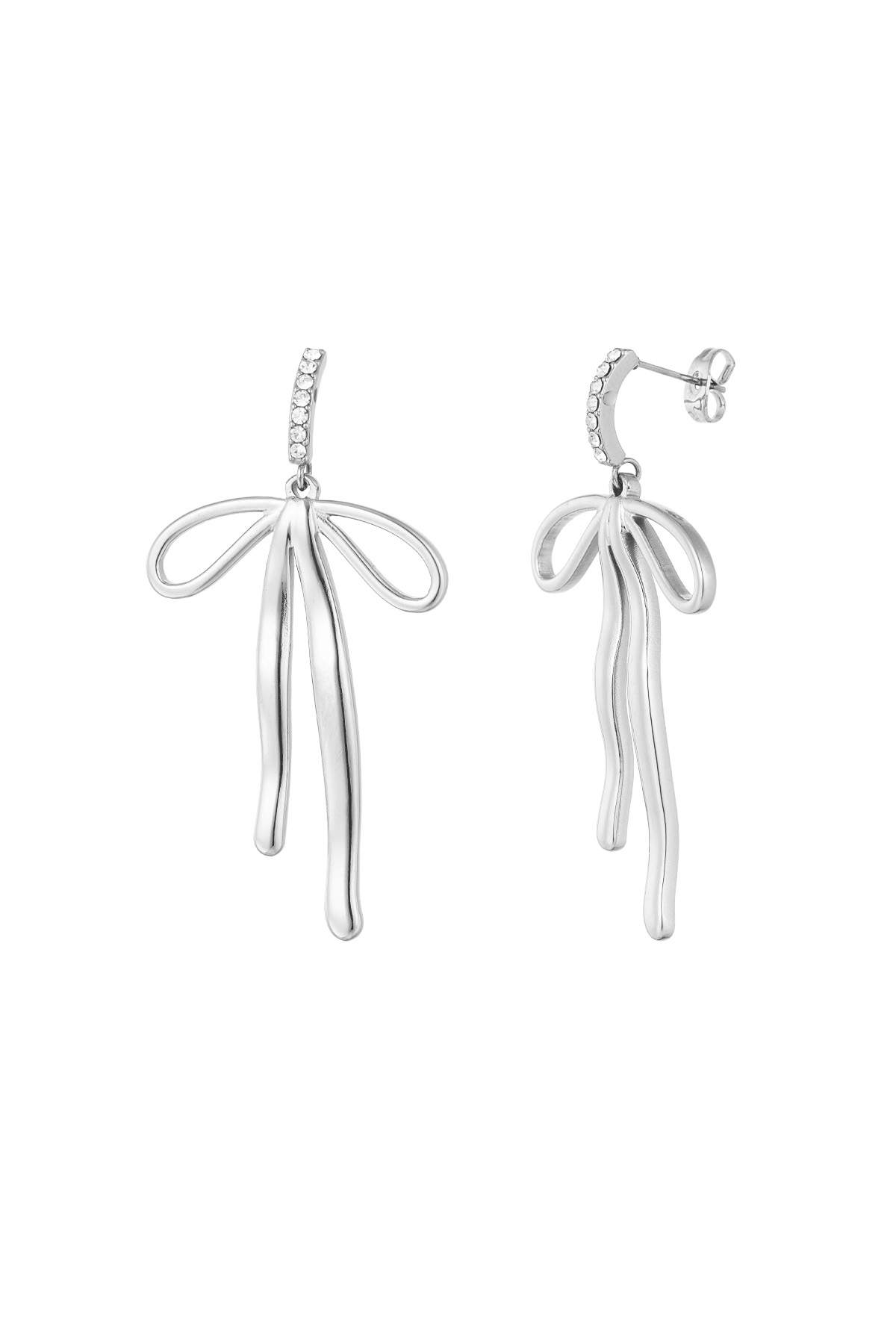 Diamond bow earrings - silver  