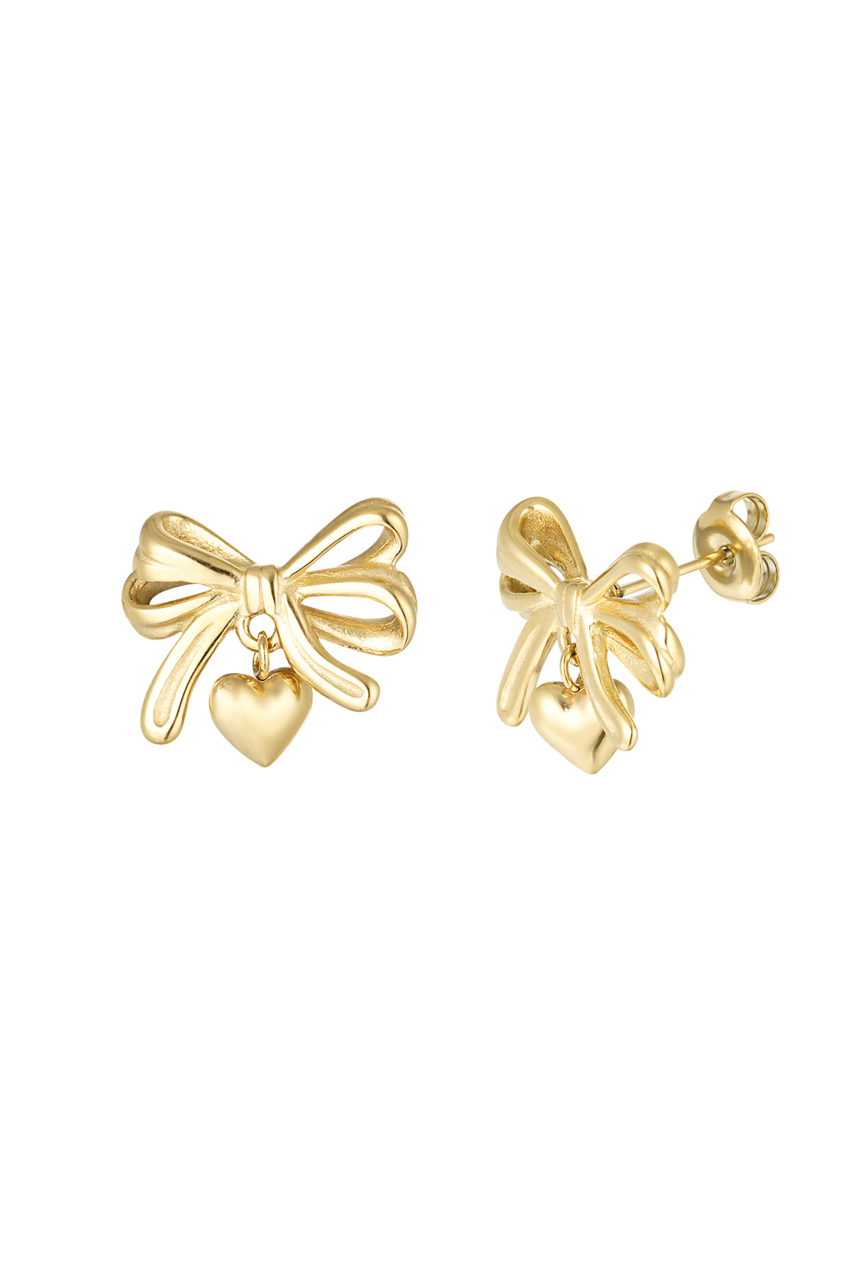 Bow with heart earrings - gold